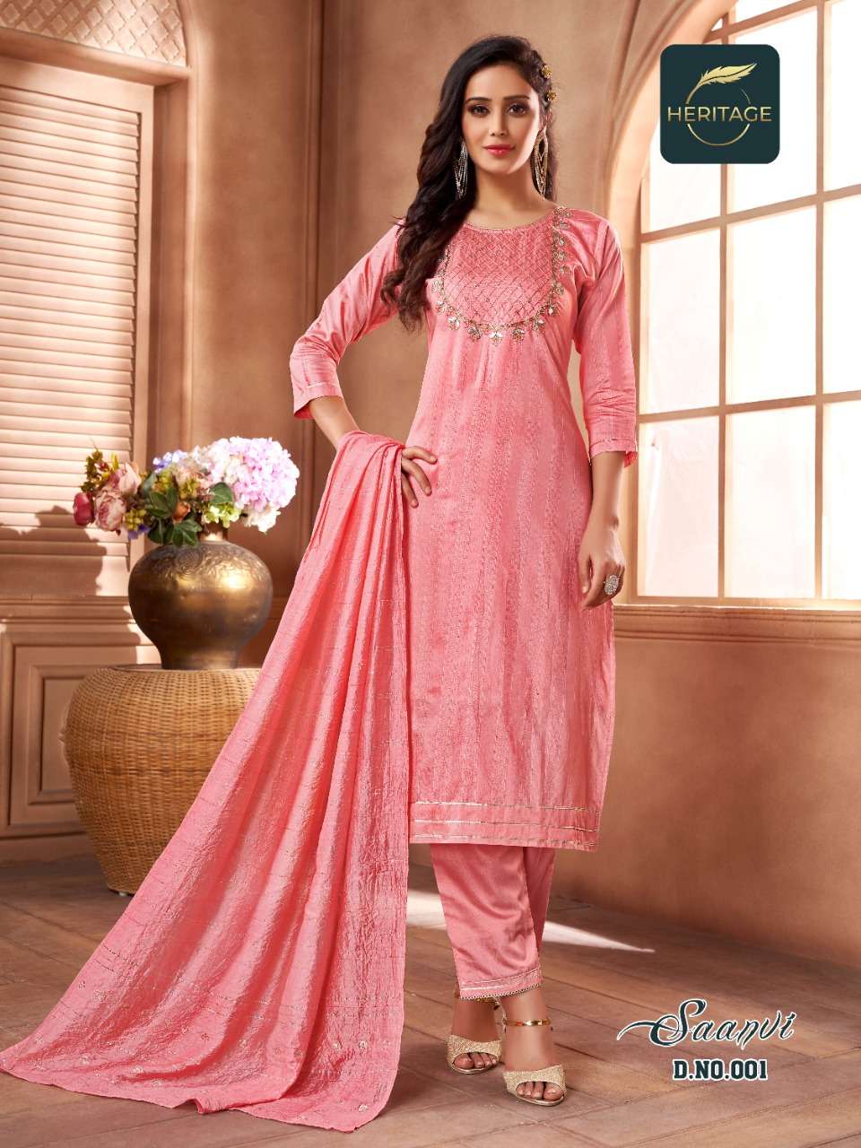 Heritage Saanvi Catalog Heavy Chanderi Silk Kurti With Bottom Dupatta Wholesale