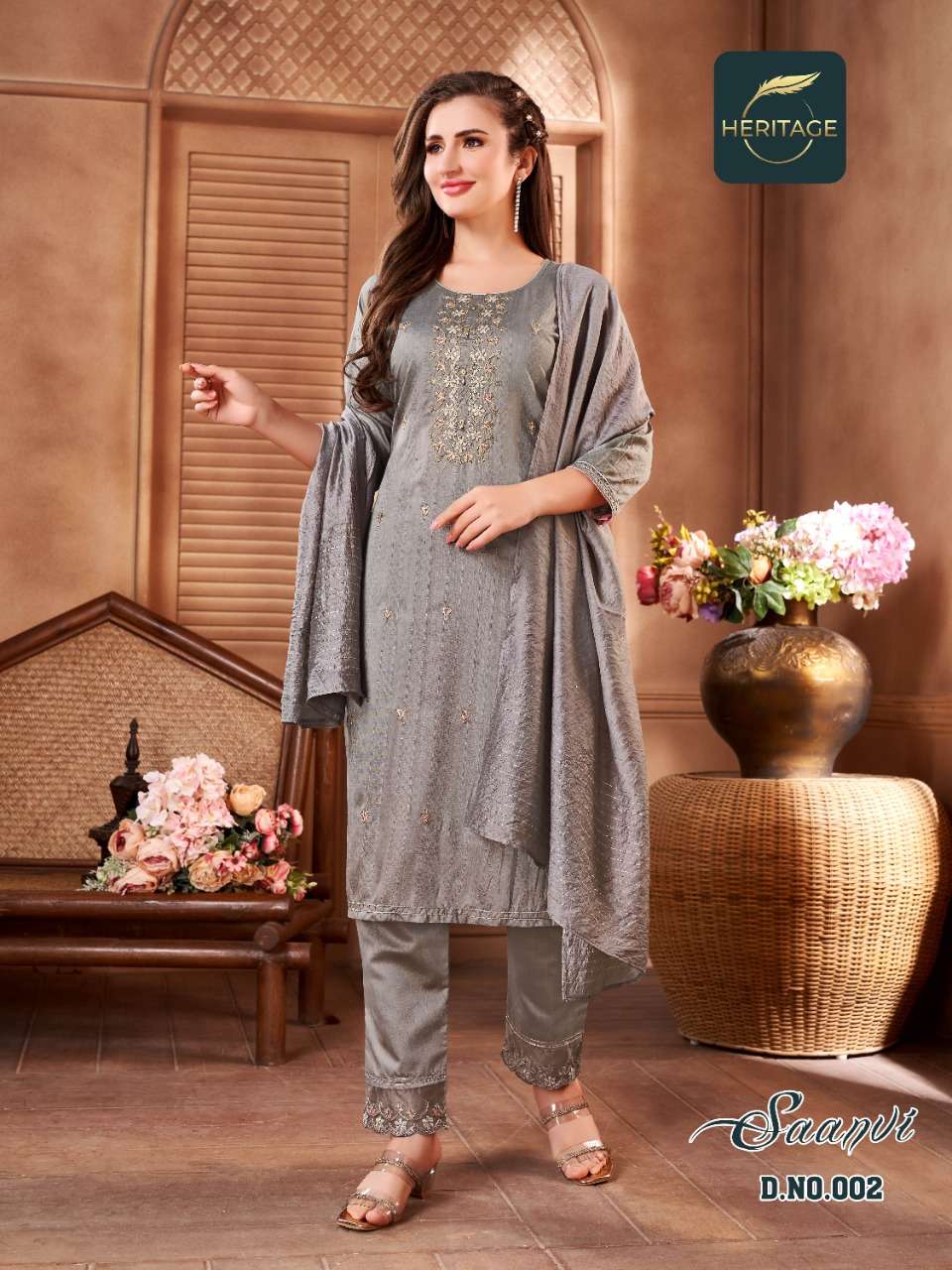 Heritage Saanvi Catalog Heavy Chanderi Silk Kurti With Bottom Dupatta Wholesale