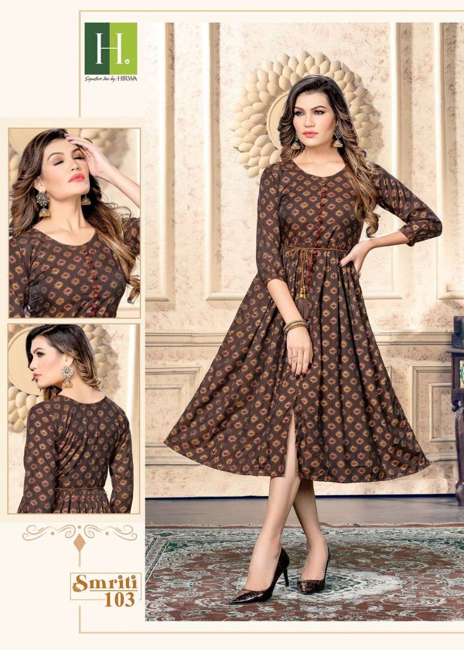 Hirwa Smriti Catalog Heavy Muslin Print Ghera Kurtis Wholesale
