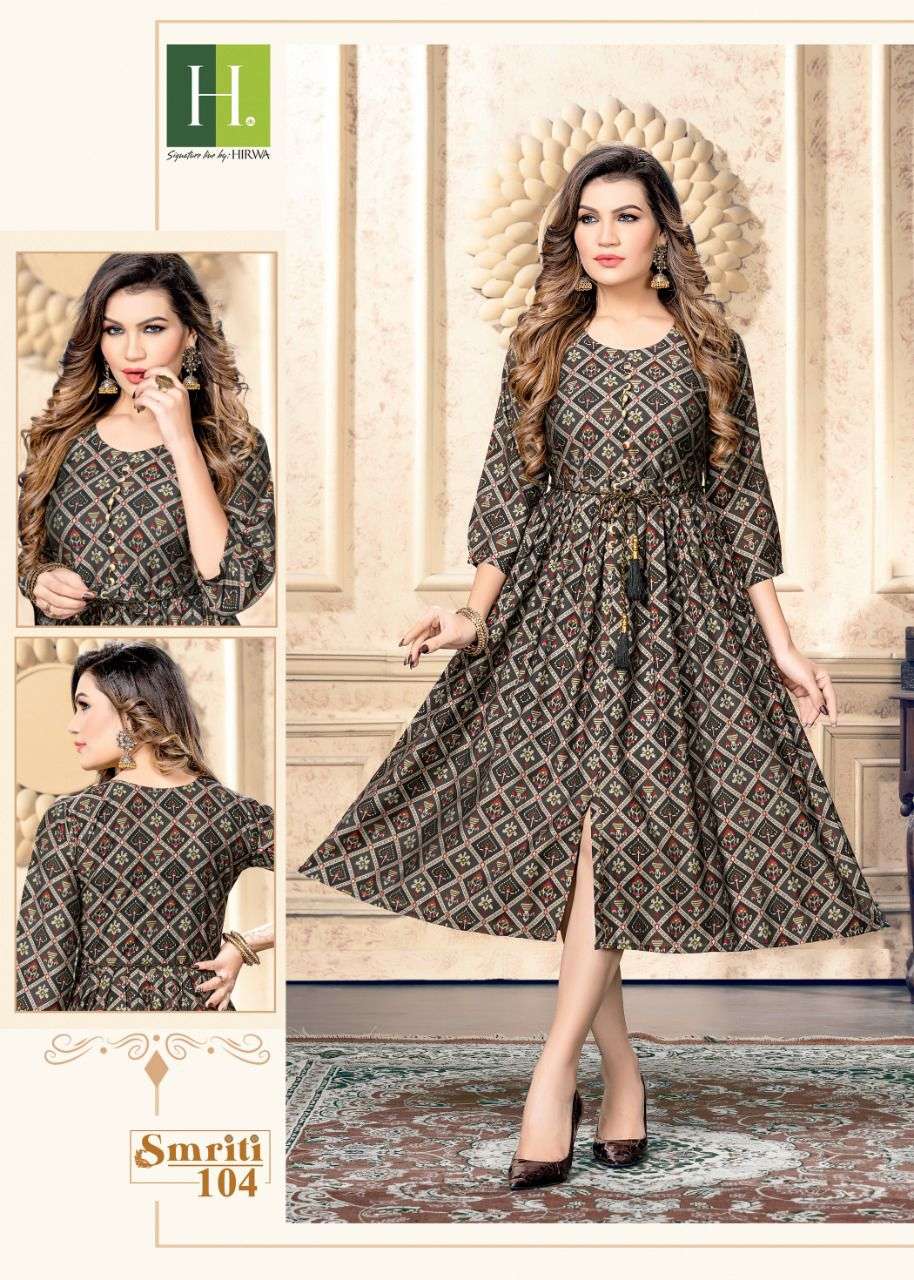 Hirwa Smriti Catalog Heavy Muslin Print Ghera Kurtis Wholesale