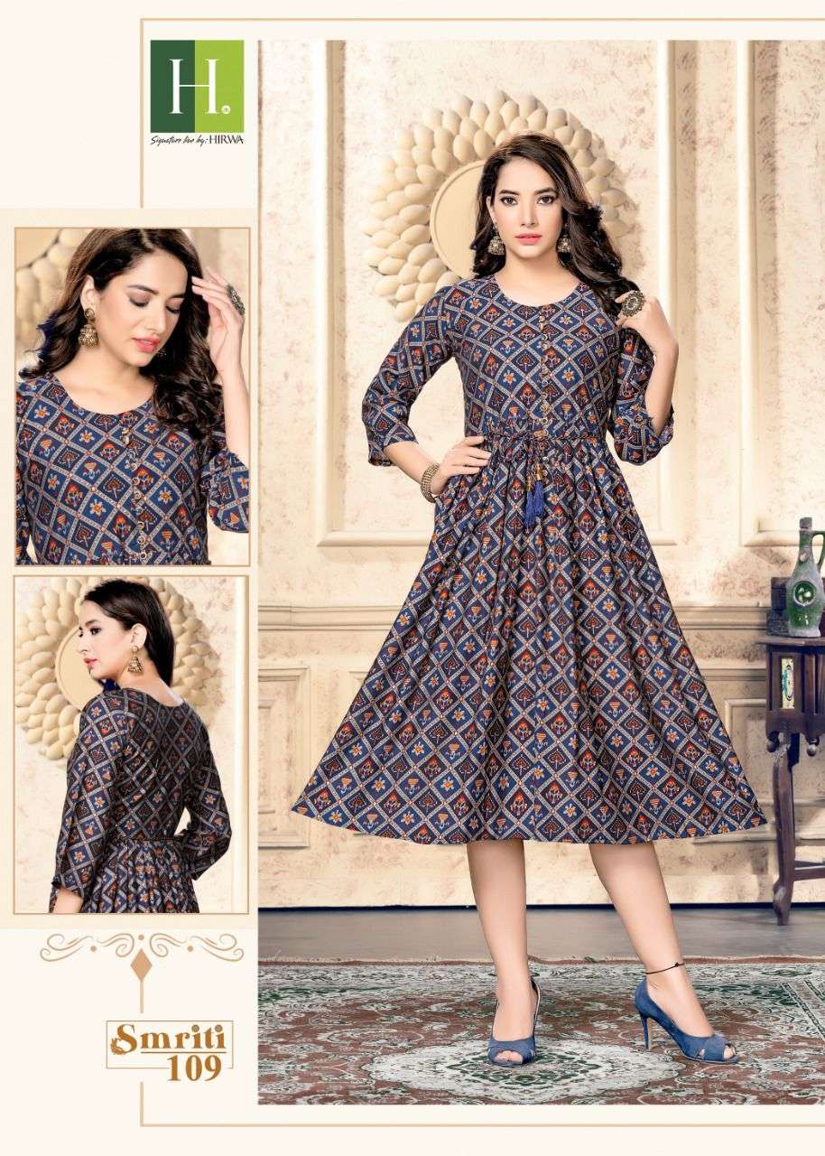 Hirwa Smriti Catalog Heavy Muslin Print Ghera Kurtis Wholesale