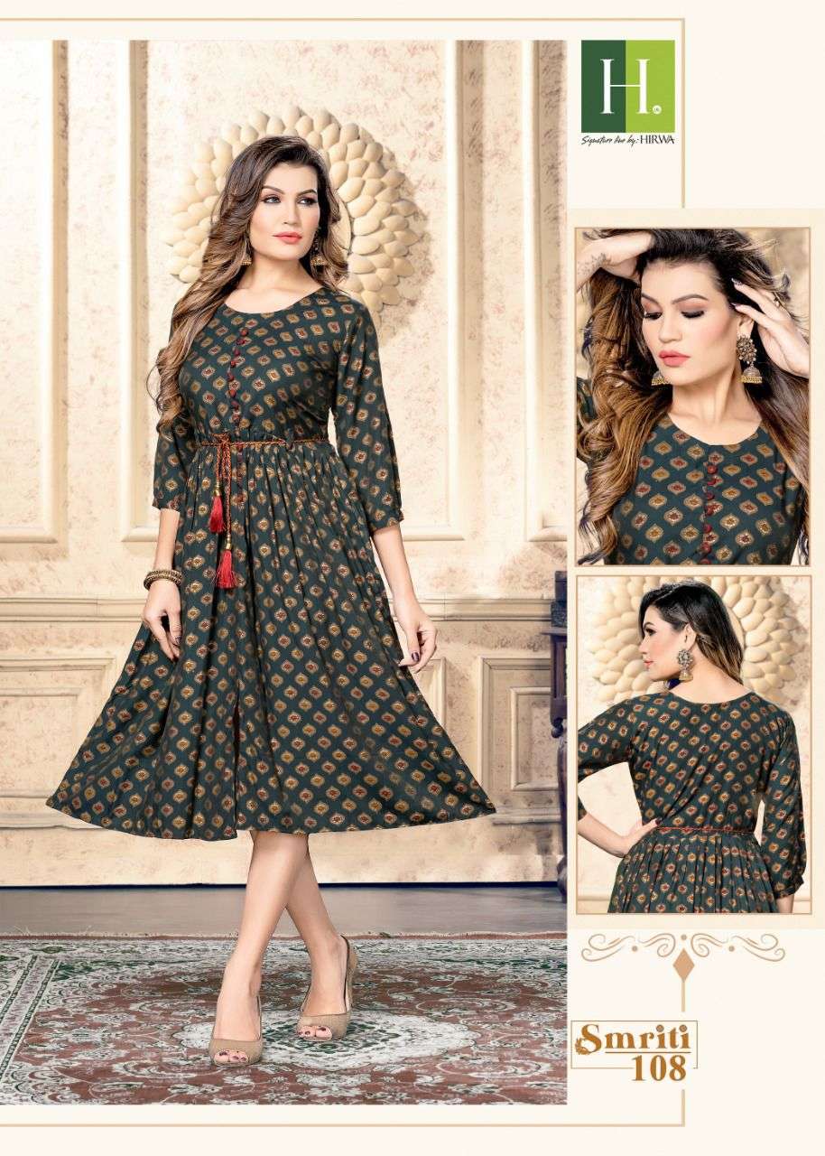 Hirwa Smriti Catalog Heavy Muslin Print Ghera Kurtis Wholesale