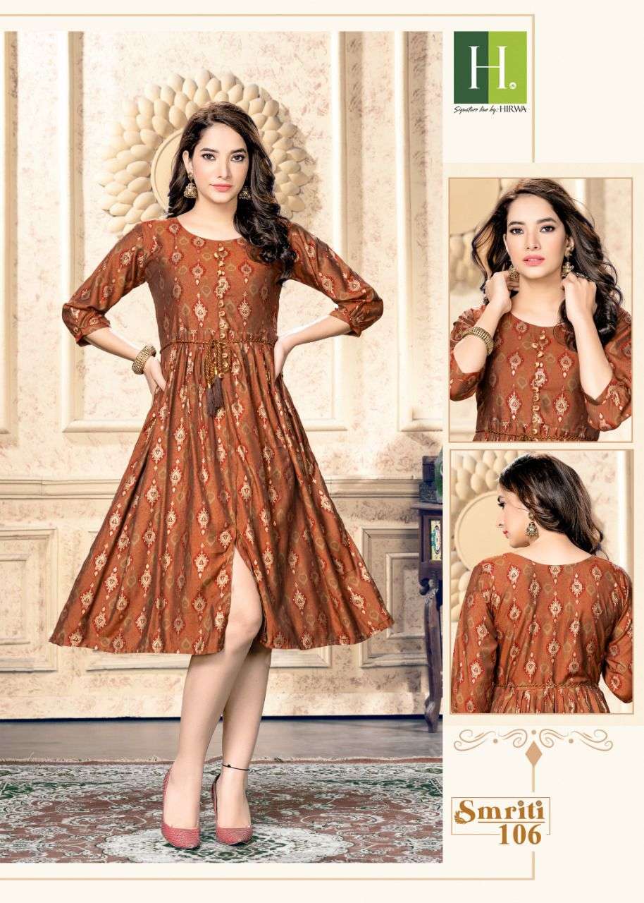 Hirwa Smriti Catalog Heavy Muslin Print Ghera Kurtis Wholesale