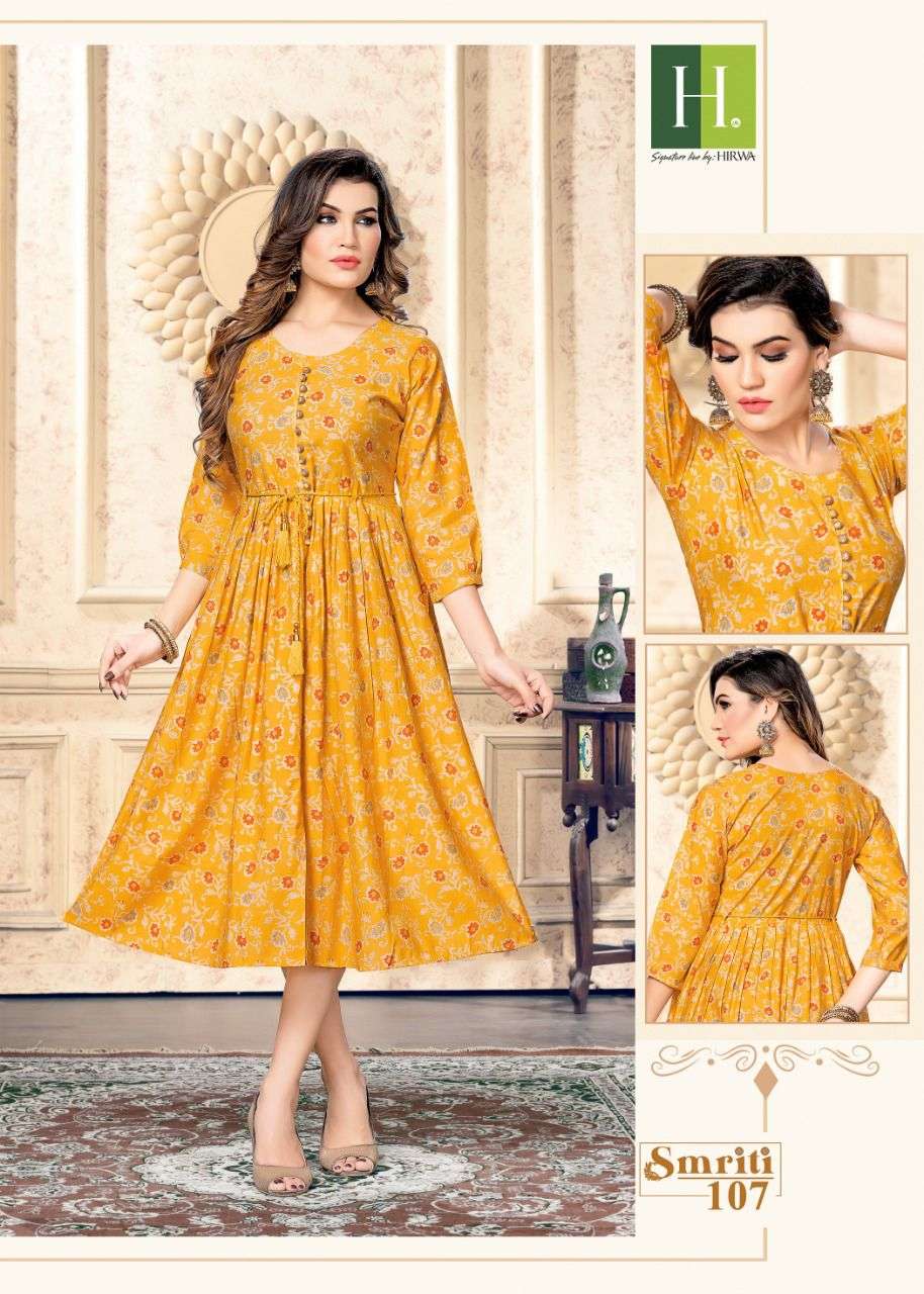 Hirwa Smriti Catalog Heavy Muslin Print Ghera Kurtis Wholesale