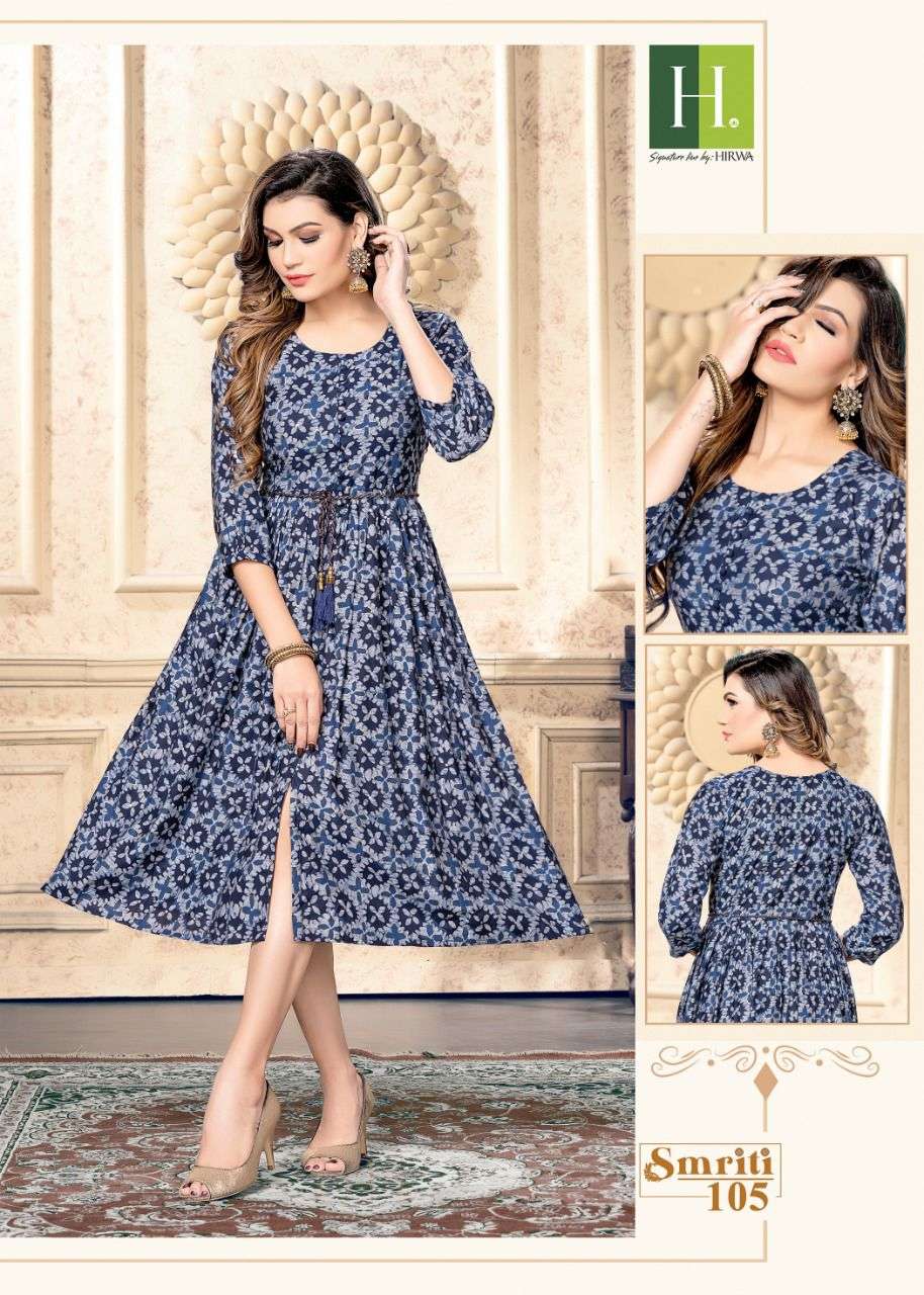 Hirwa Smriti Catalog Heavy Muslin Print Ghera Kurtis Wholesale