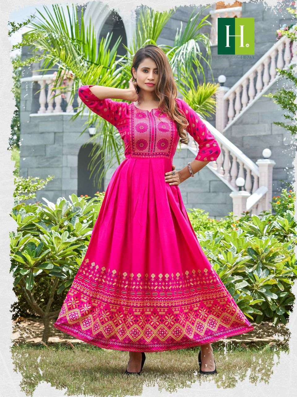 Hirwa Suncity Catalog Heavy Rayon Designer Party Wear Gown Style Kurtis Wholesale