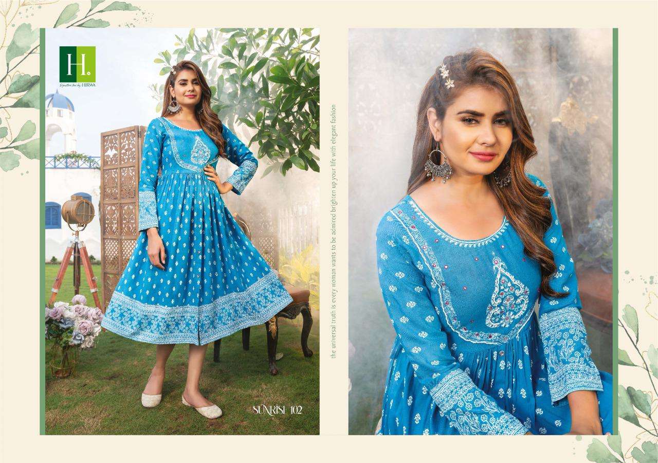 Hirwa Sunrise Catalog Fancy Wear Wholesale Ghera Kurtis