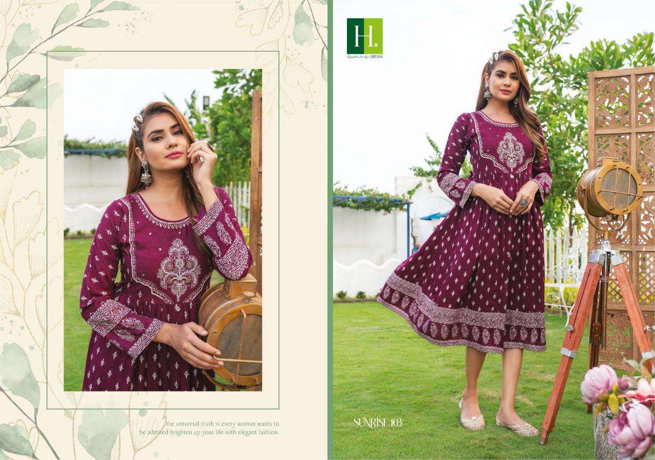 Hirwa Sunrise Catalog Fancy Wear Wholesale Ghera Kurtis