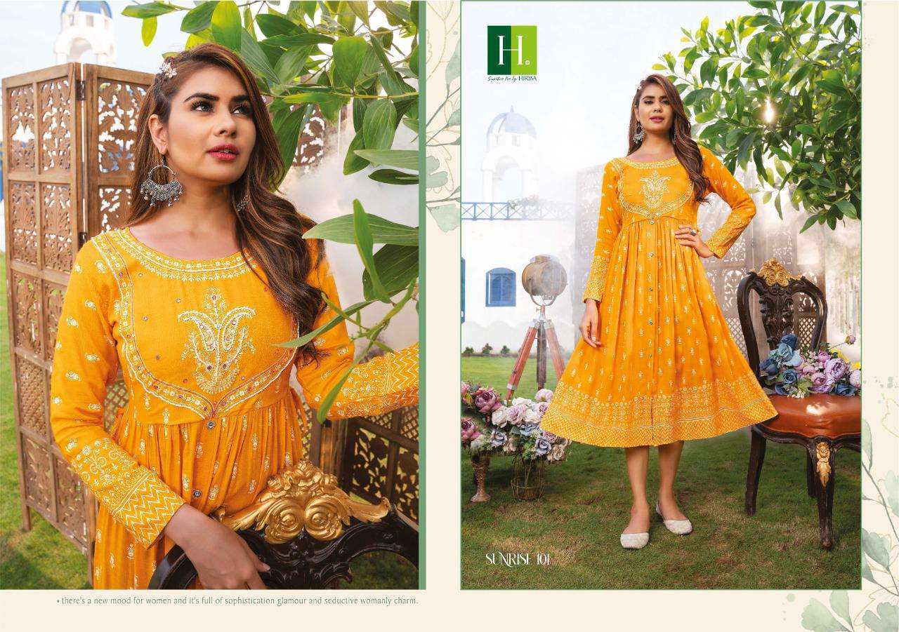Hirwa Sunrise Catalog Fancy Wear Wholesale Ghera Kurtis