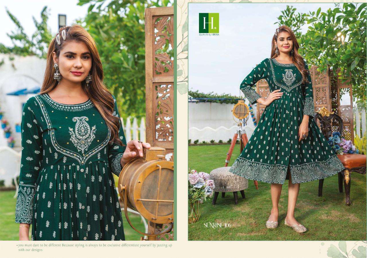 Hirwa Sunrise Catalog Fancy Wear Wholesale Ghera Kurtis