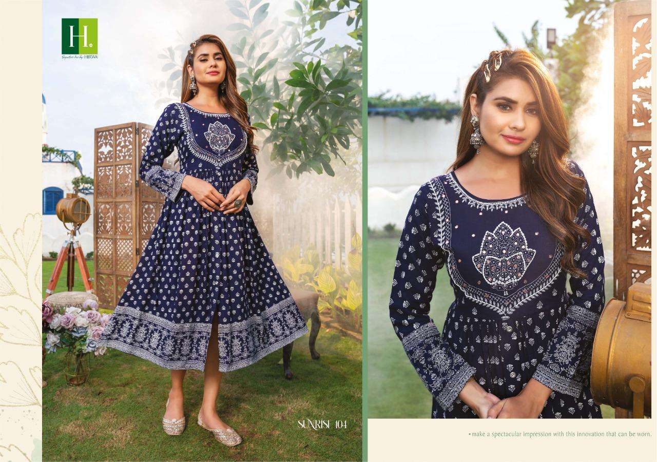 Hirwa Sunrise Catalog Fancy Wear Wholesale Ghera Kurtis
