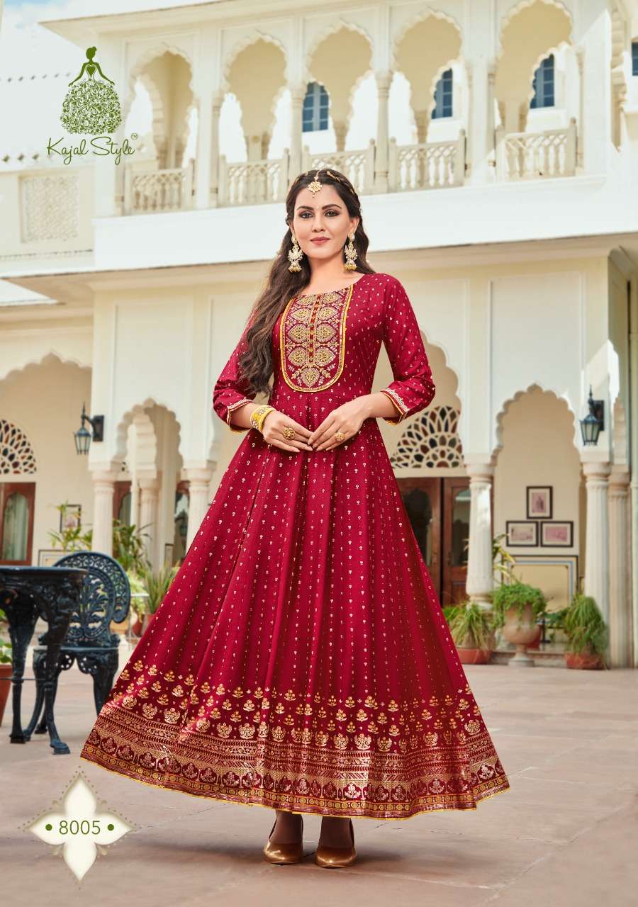 Kajal Style Fashion Colourbar Vol 8 Catalog Fancy Wear Designer Anarkali Long Kurtis Wholesale