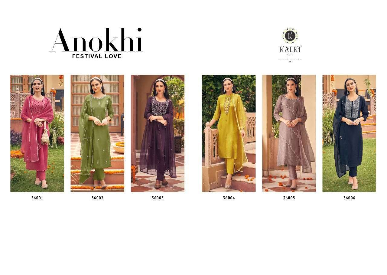 Kalki Anokhi Catalog Viscose Silk Party Wear Wholesale Top Bottom Dupatta