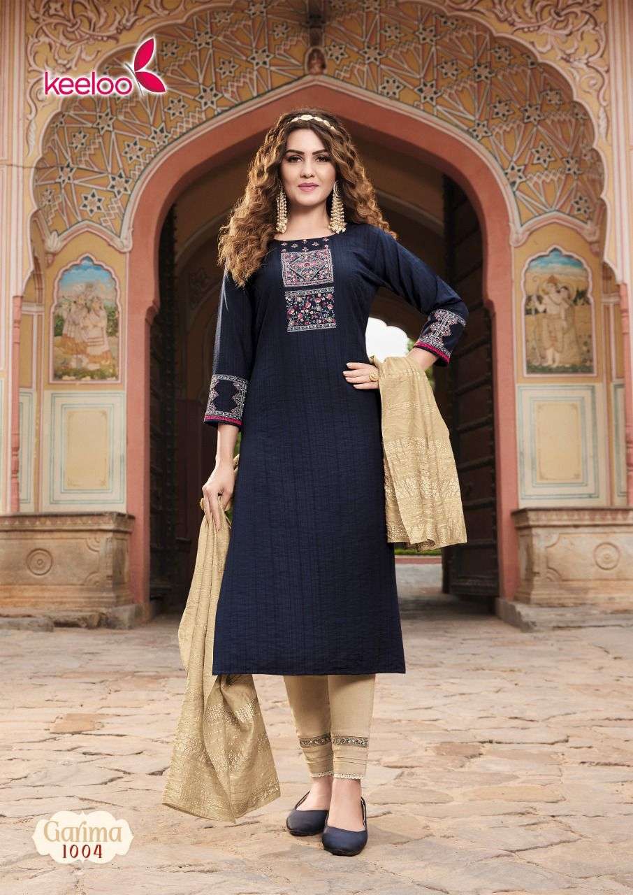 Keeloo Garima Catalog Cotton Slub Kurti With Bottom Dupatta Wholesale