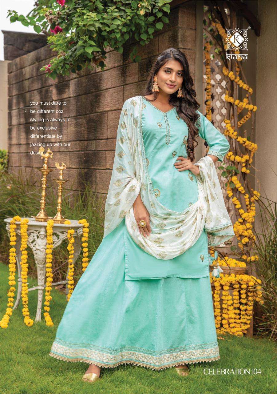 Kiana Celebration Catalog Designer Ready Made Top Bottom Dupatta Wholesale
