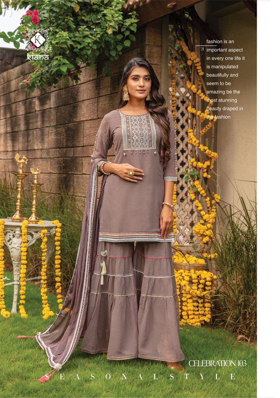 Kiana Celebration Catalog Designer Ready Made Top Bottom Dupatta Wholesale