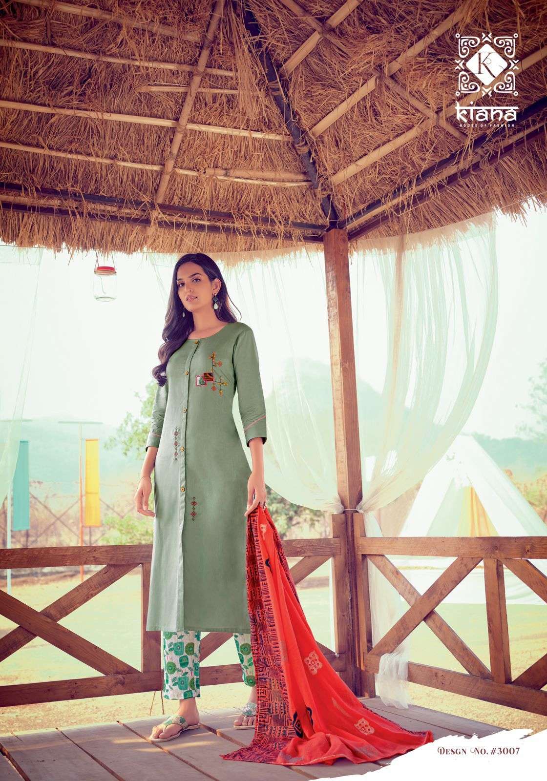 Kiana Kashida Catalog Cotton Embroidered Top Bottom and Dupatta