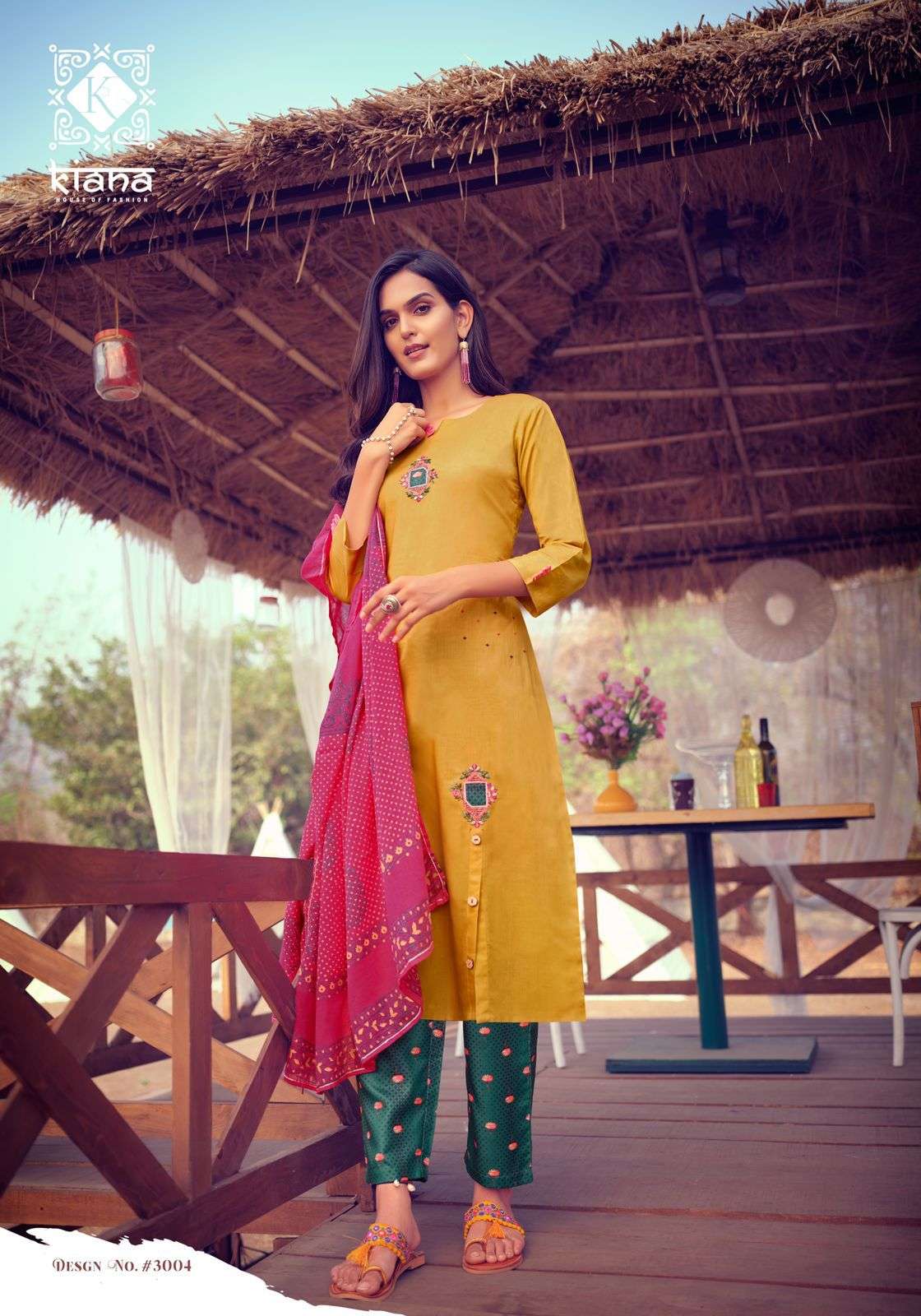 Kiana Kashida Catalog Cotton Embroidered Top Bottom and Dupatta