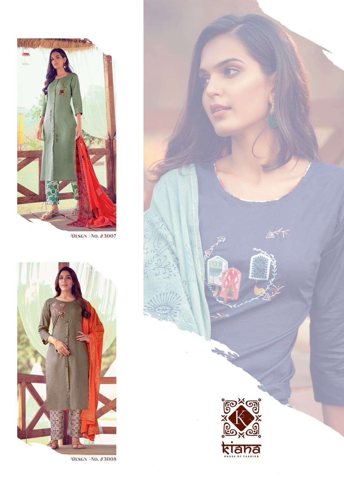 Kiana Kashida Catalog Cotton Embroidered Top Bottom and Dupatta