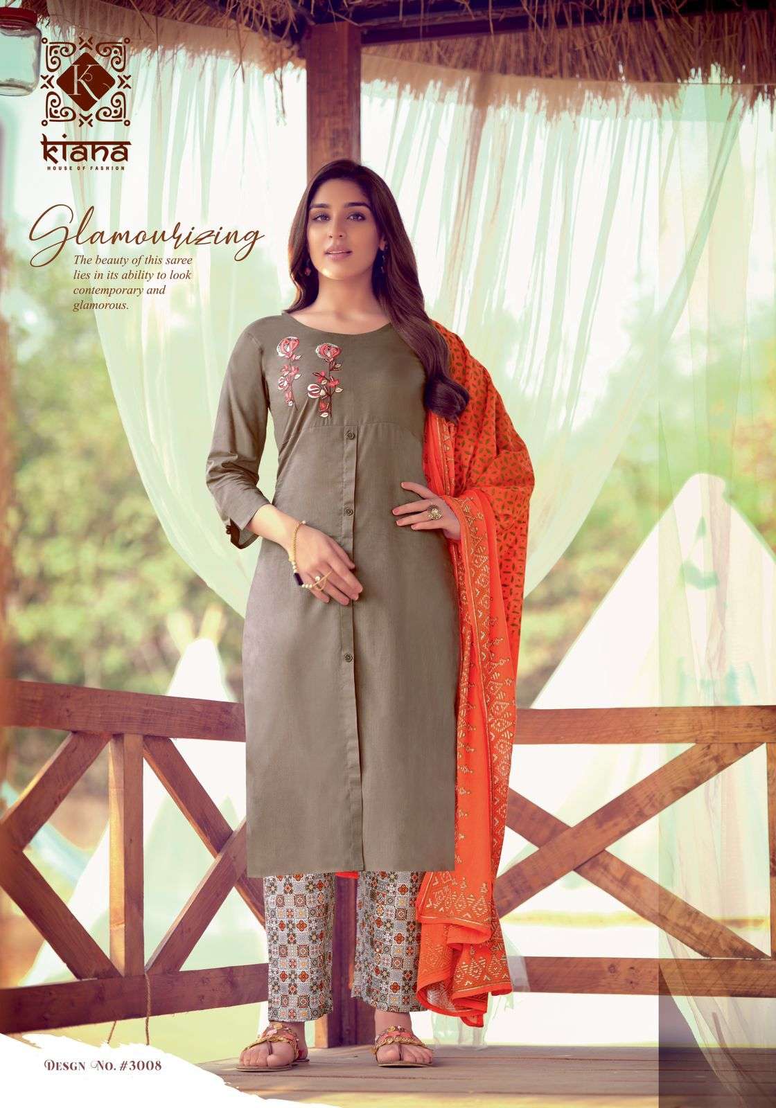 Kiana Kashida Catalog Cotton Embroidered Top Bottom and Dupatta