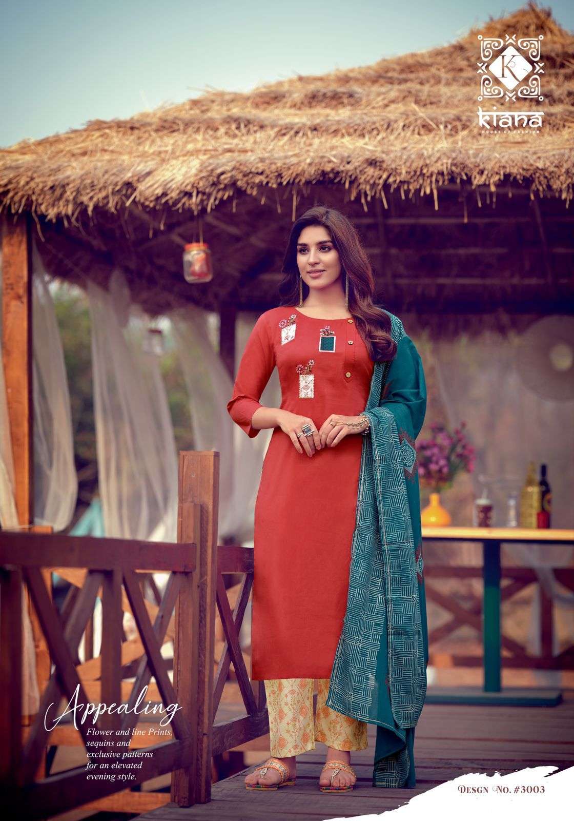 Kiana Kashida Catalog Cotton Embroidered Top Bottom and Dupatta