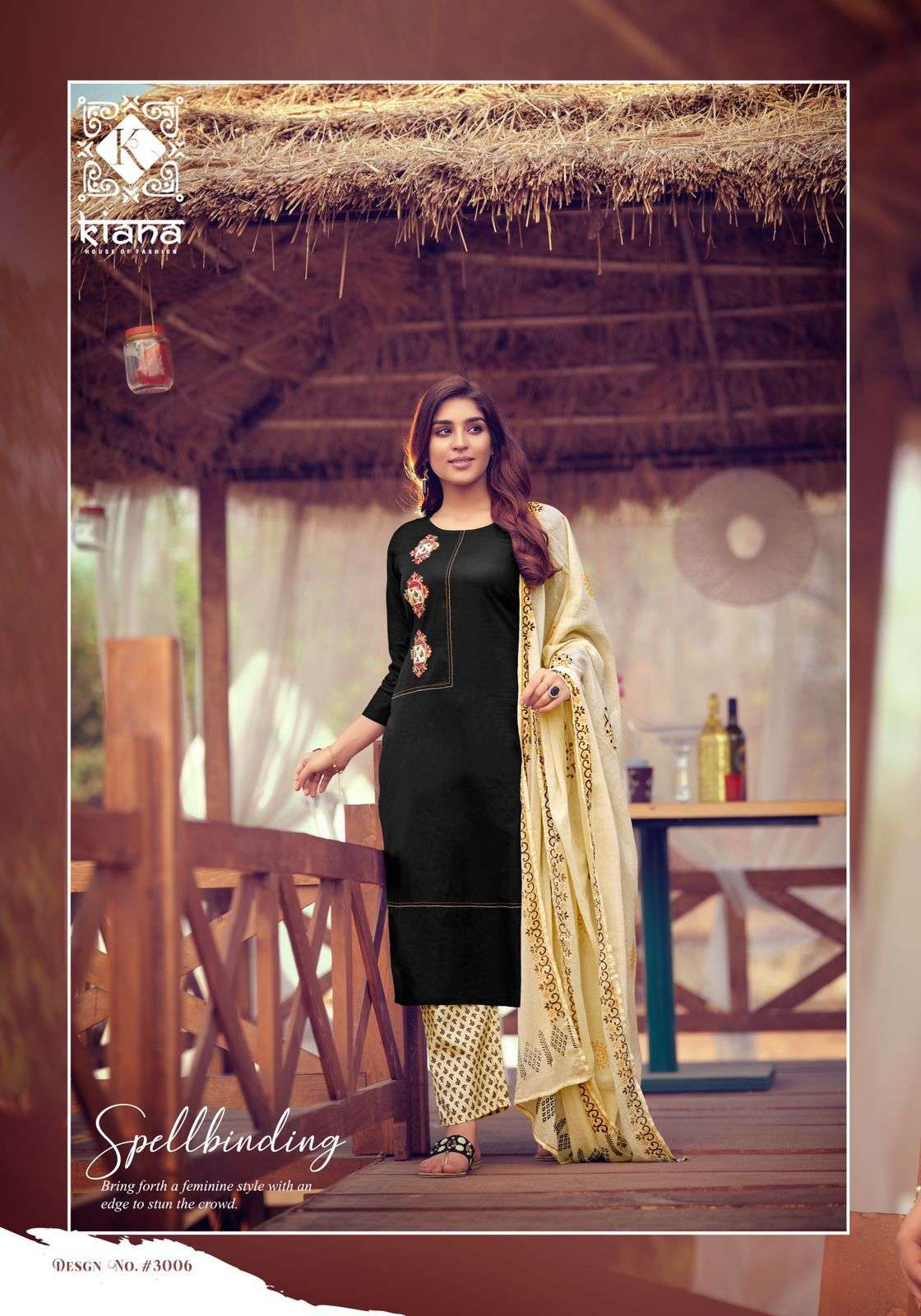 Kiana Kashida Catalog Cotton Embroidered Top Bottom and Dupatta