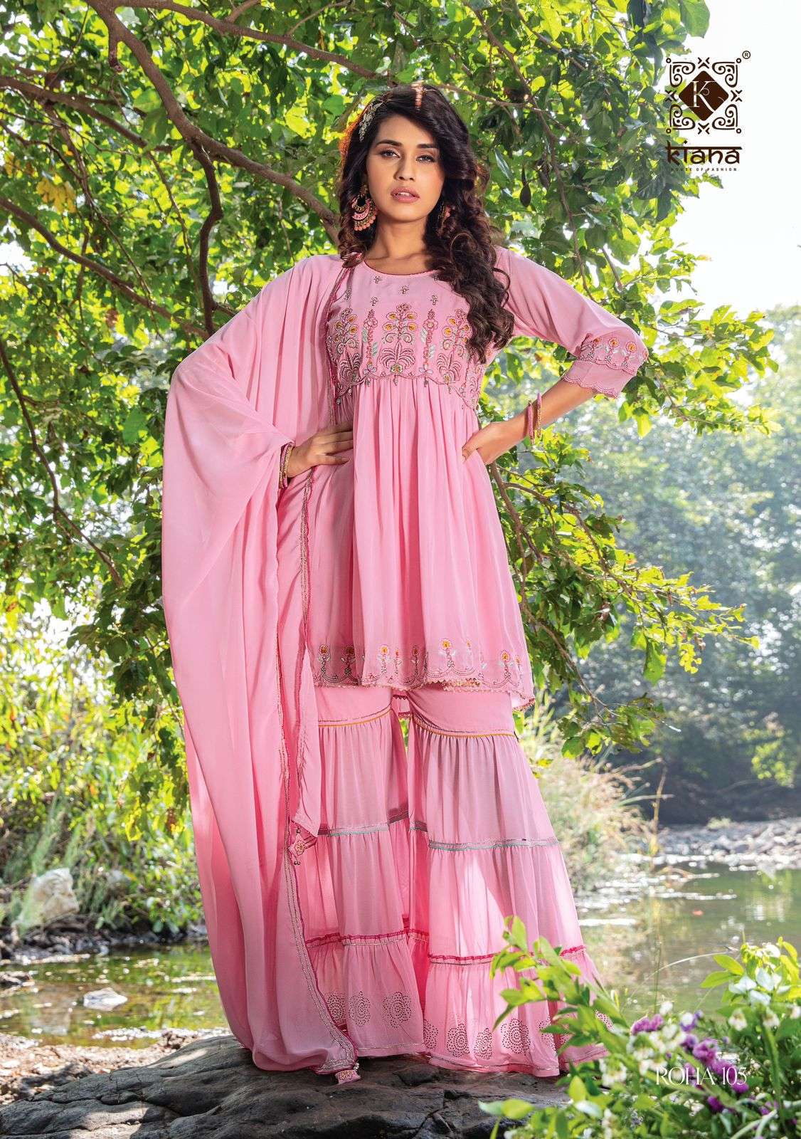 Kiana Roha Catalog Georgette Party Wear Wholesale Top Bottom Dupatta