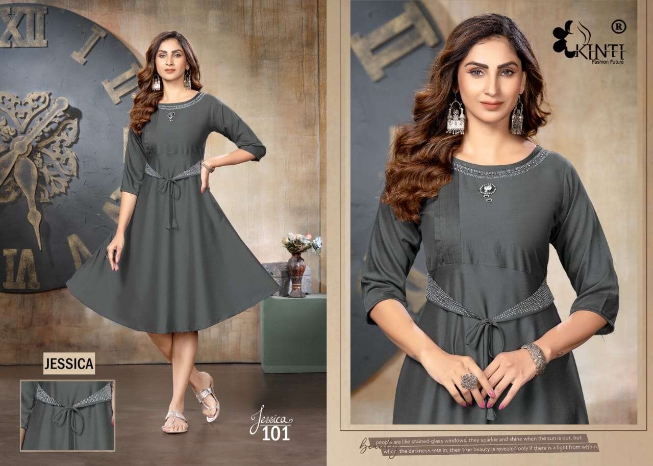 Kinti Jessica Catalog Heavy Chinnon Silk Anarkali Kurtis Wholesale