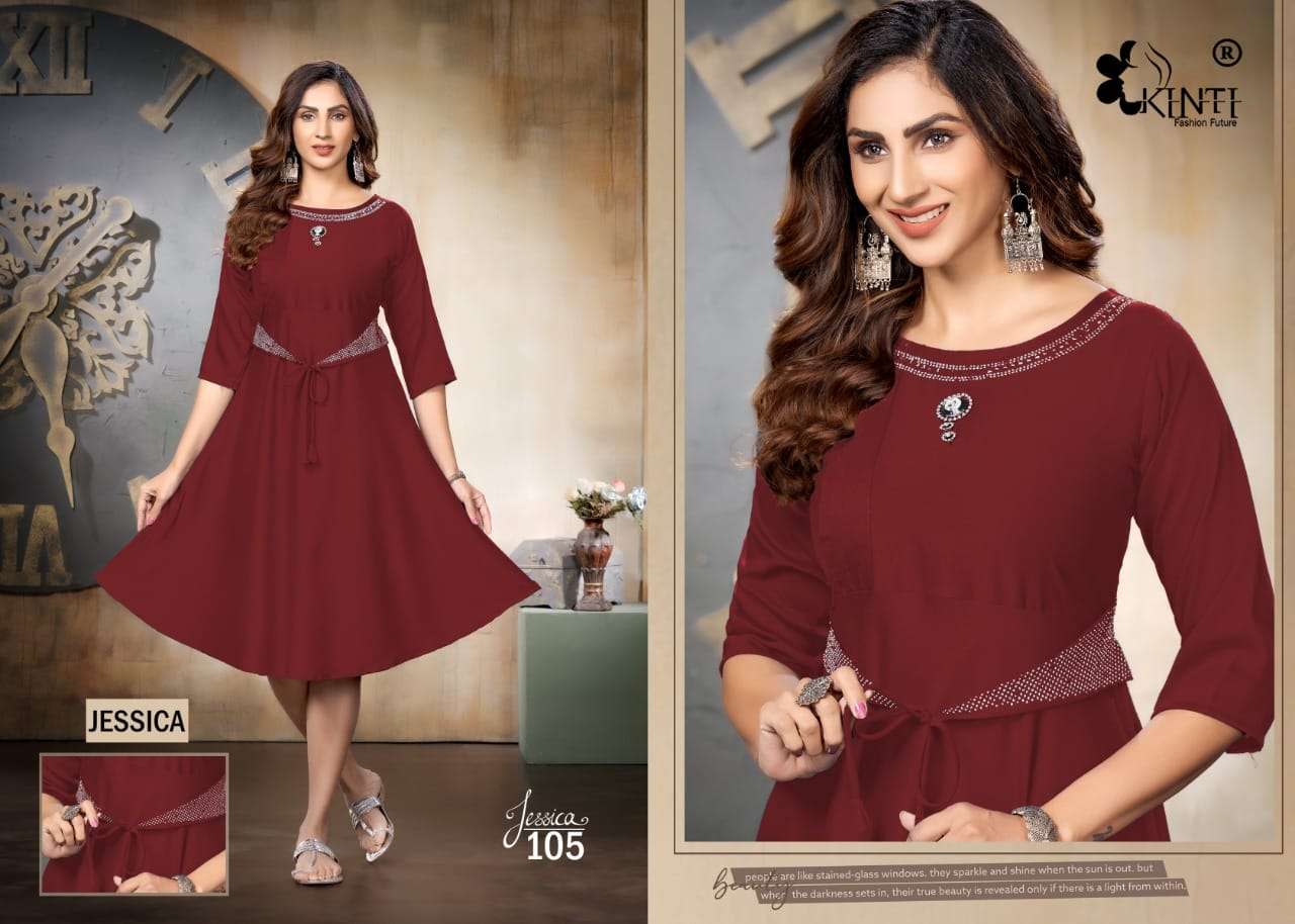 Kinti Jessica Catalog Heavy Chinnon Silk Anarkali Kurtis Wholesale