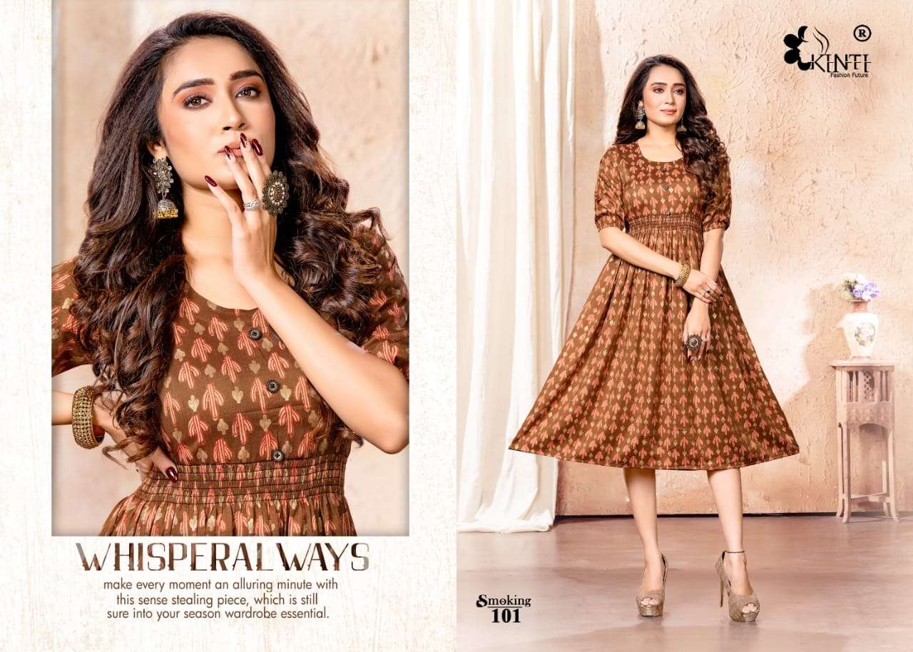 Kinti Smoking Catalog Rayon Anarkali Kurtis Wholesale
