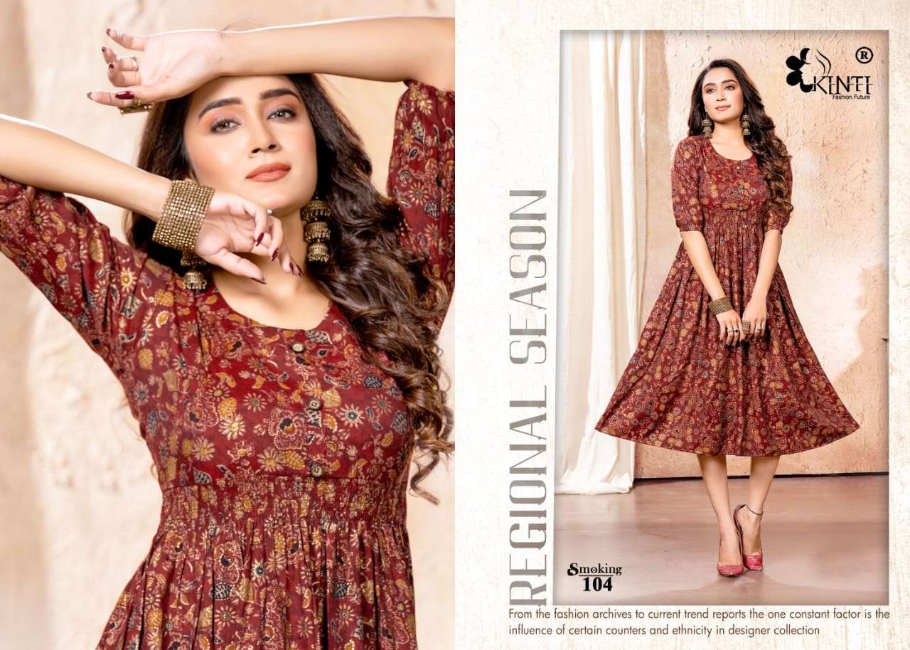 Kinti Smoking Catalog Rayon Anarkali Kurtis Wholesale