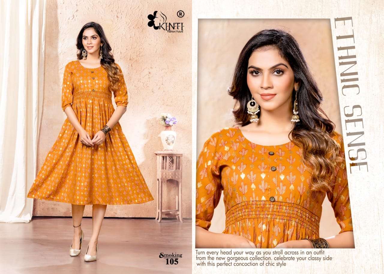 Kinti Smoking Catalog Rayon Anarkali Kurtis Wholesale