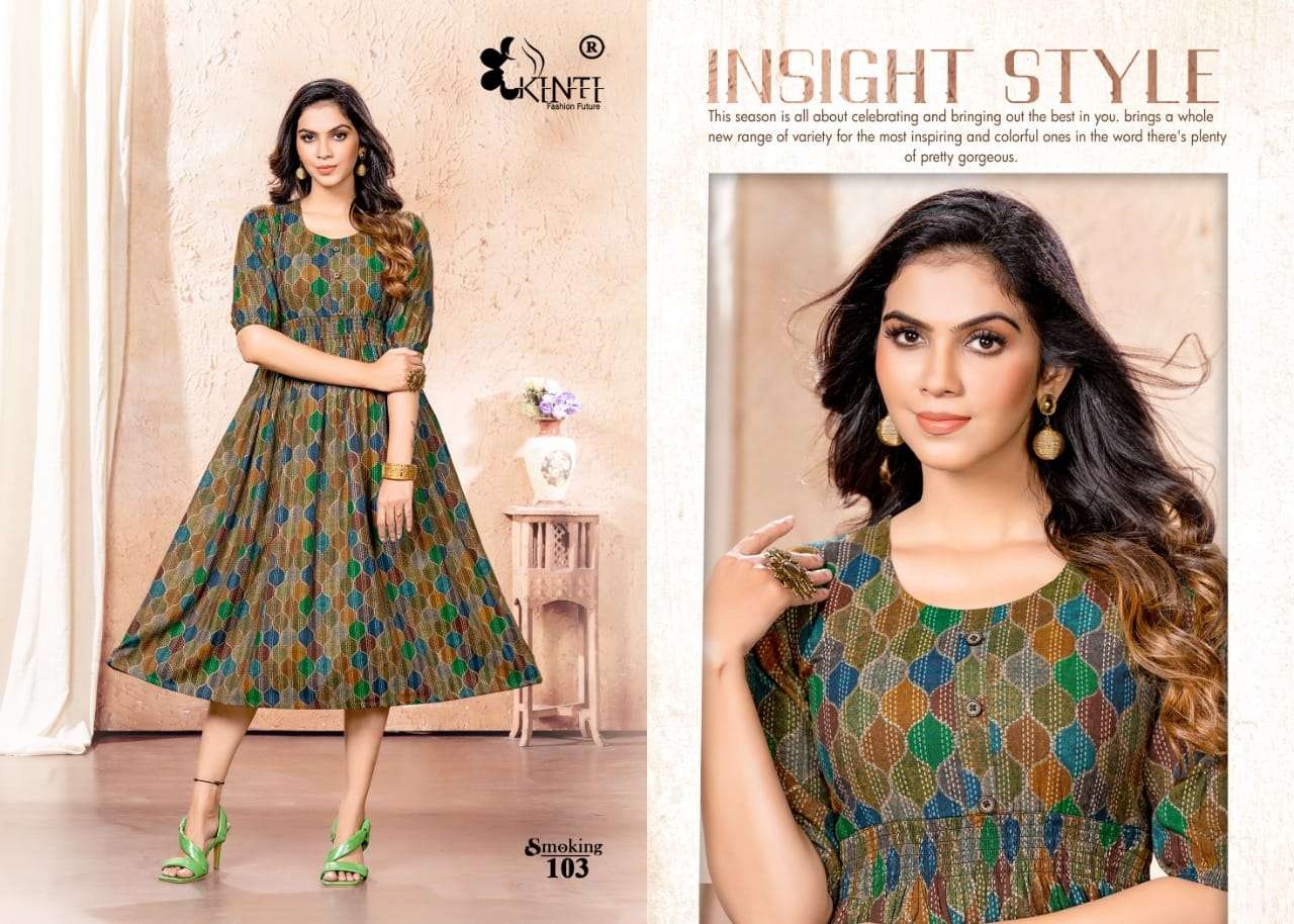 Kinti Smoking Catalog Rayon Anarkali Kurtis Wholesale