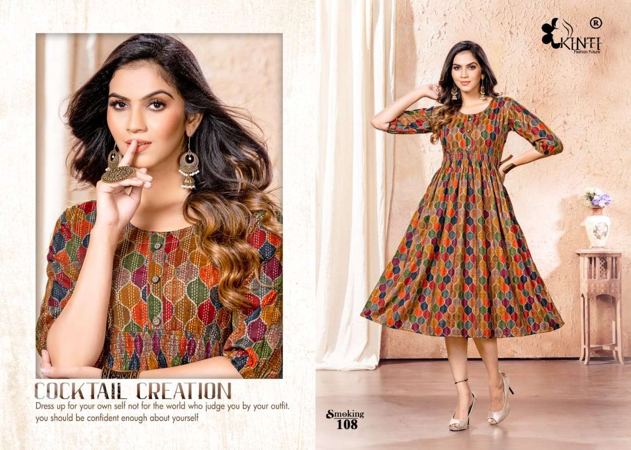 Kinti Smoking Catalog Rayon Anarkali Kurtis Wholesale