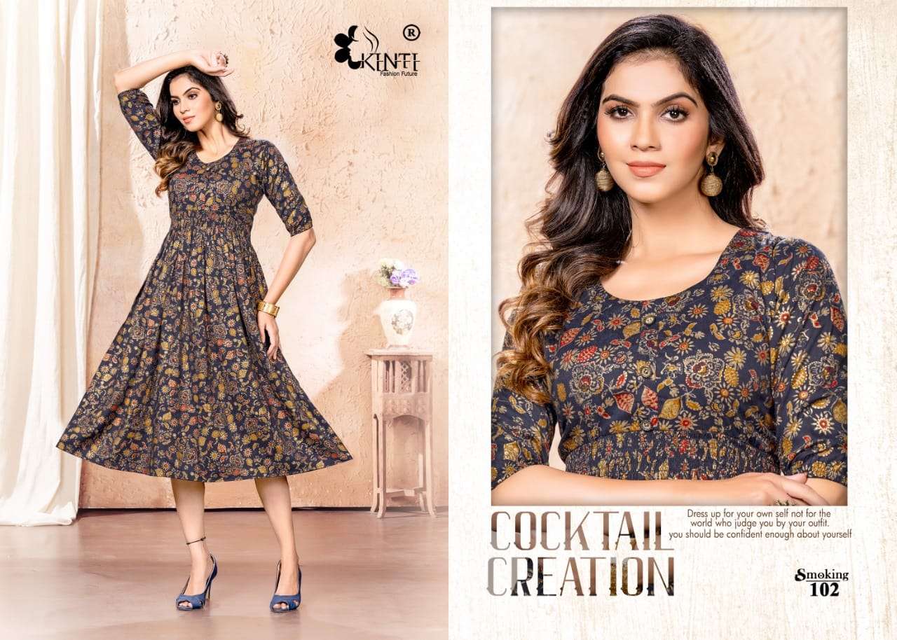 Kinti Smoking Catalog Rayon Anarkali Kurtis Wholesale
