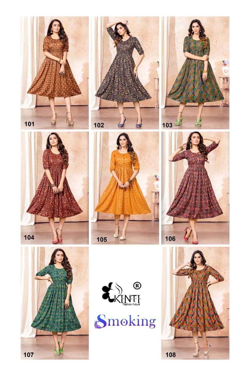 Kinti Smoking Catalog Rayon Anarkali Kurtis Wholesale