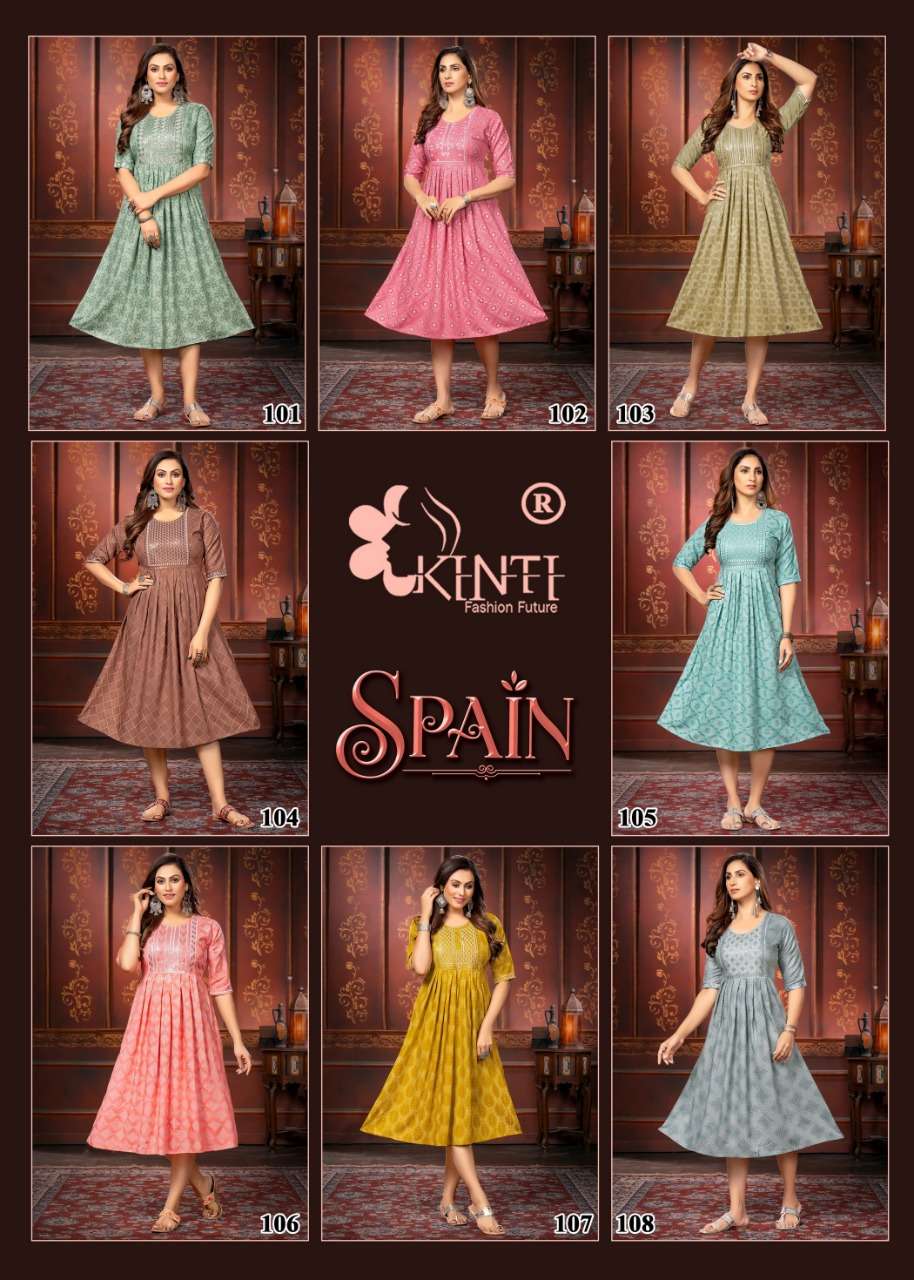 Kinti Spain Catalog Heavy Rayon Embroidery Kurtis Wholesale