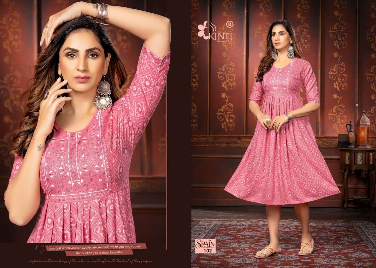 Kinti Spain Catalog Heavy Rayon Embroidery Kurtis Wholesale