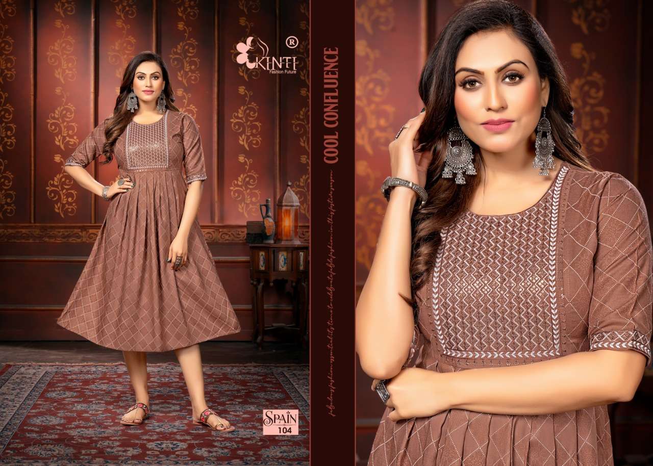 Kinti Spain Catalog Heavy Rayon Embroidery Kurtis Wholesale