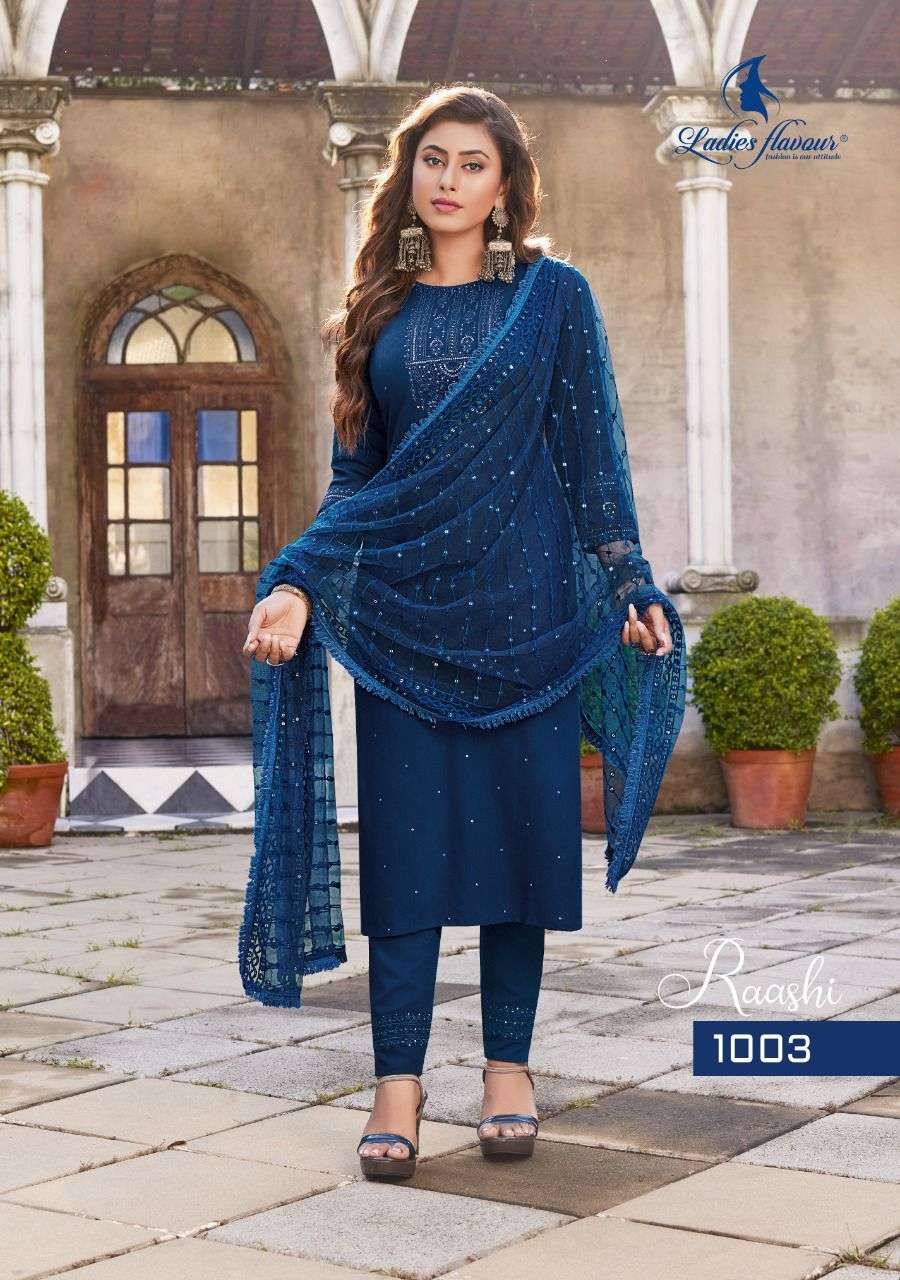 Ladies Flavour Raashi Catalog Exclusive Wear Ready Made Dress Materials Wholesale