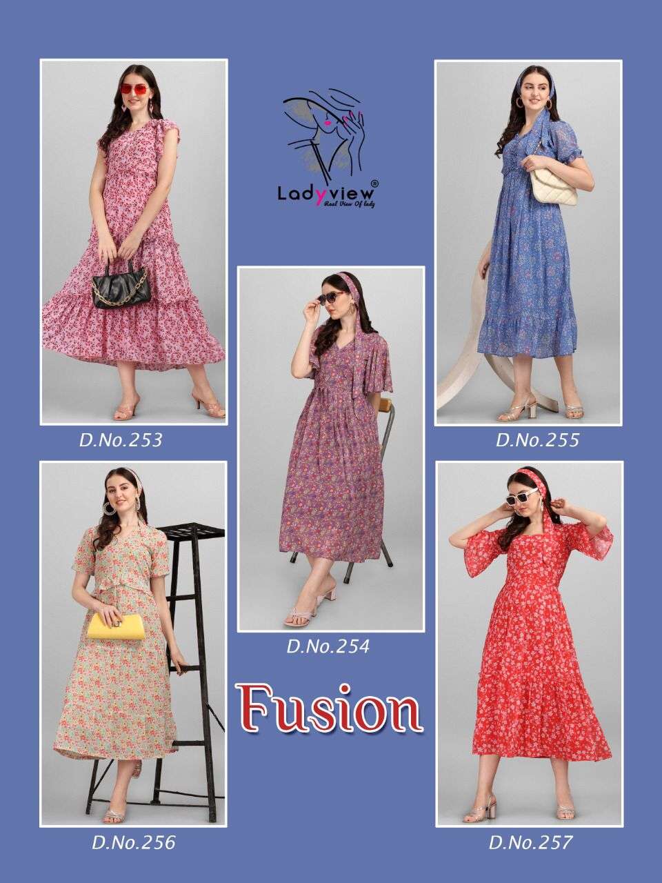 Ladyview Fusion Catalog Georgette Wear Designer Kurtis For Women