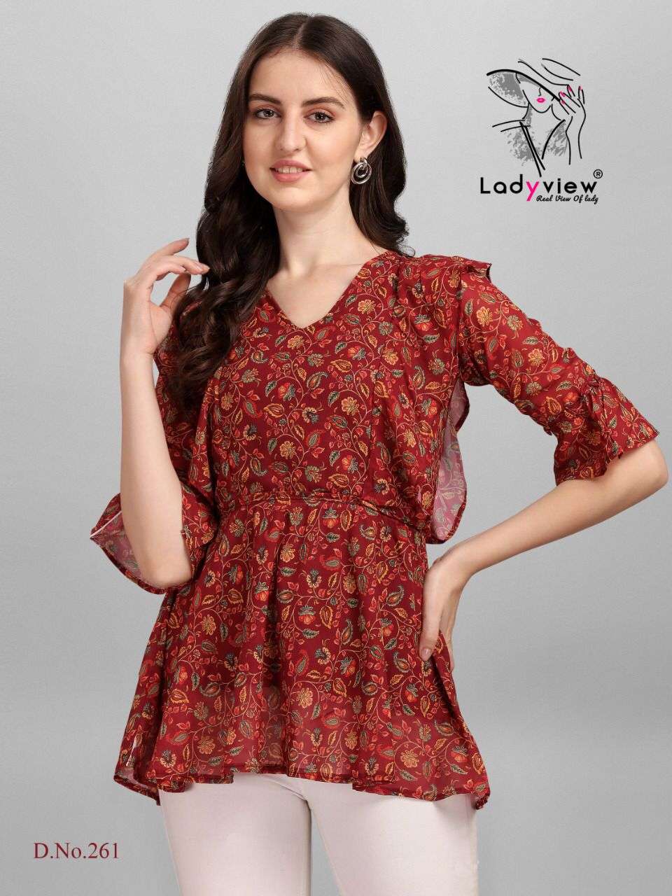Ladyview Gorgeous Catalog Georgette Print With Cotton Inner Western Tops Wholesale