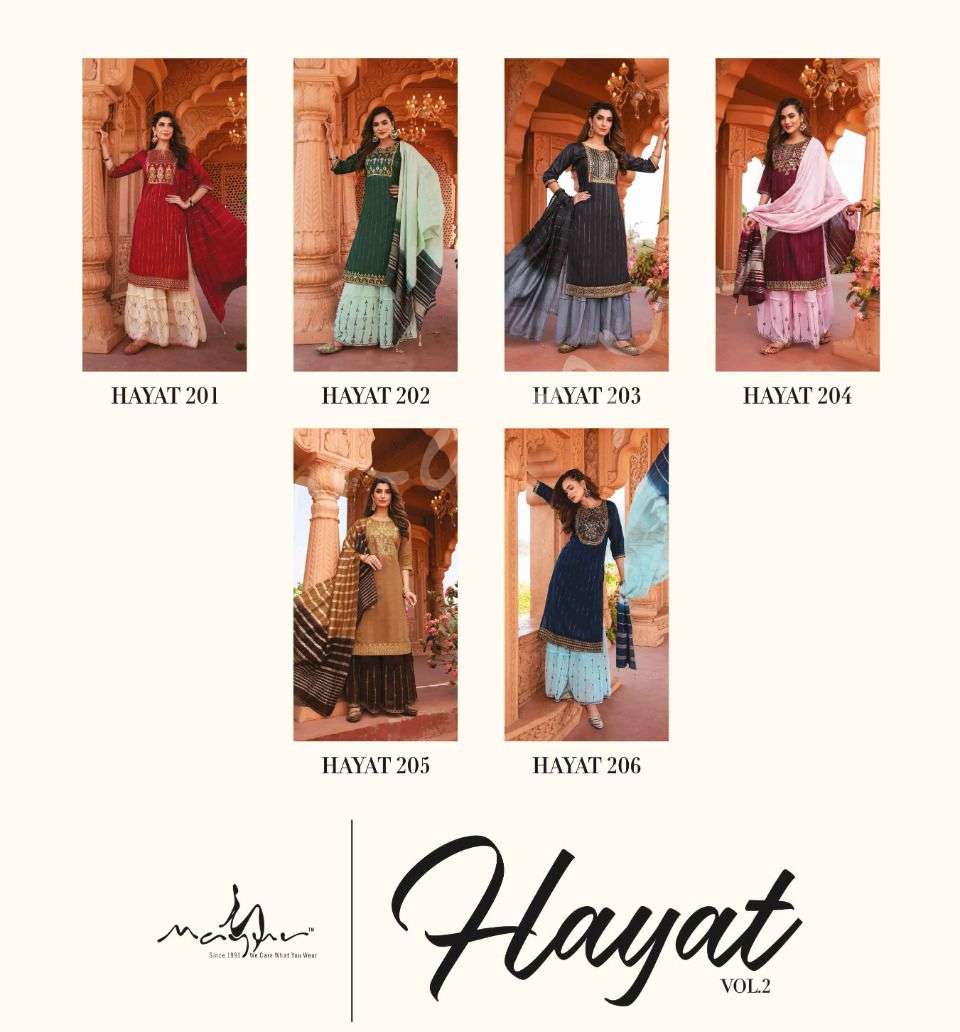 Mayur Hayat Vol 2 Catalog Festive Wear Kurti Bottom And Dupatta Wholesale