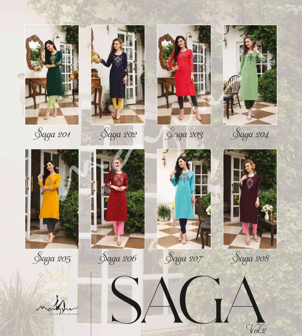 Mayur Saga Vol 2 Catalog Party Wear Rayon Kurtis Wholesale