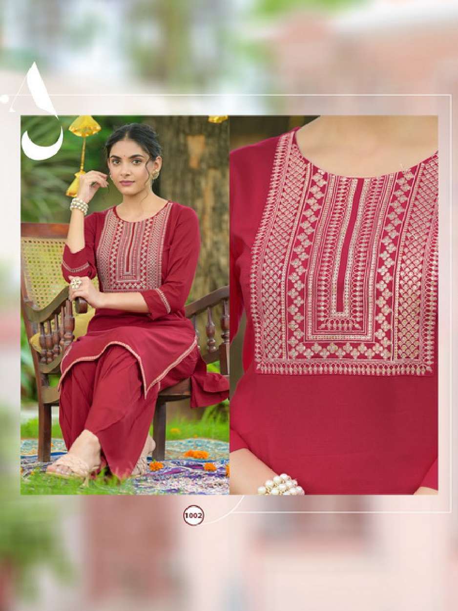 Minu HONOUR Rayon Embroidered Kurtis With Sharara Combo-4P Catalog