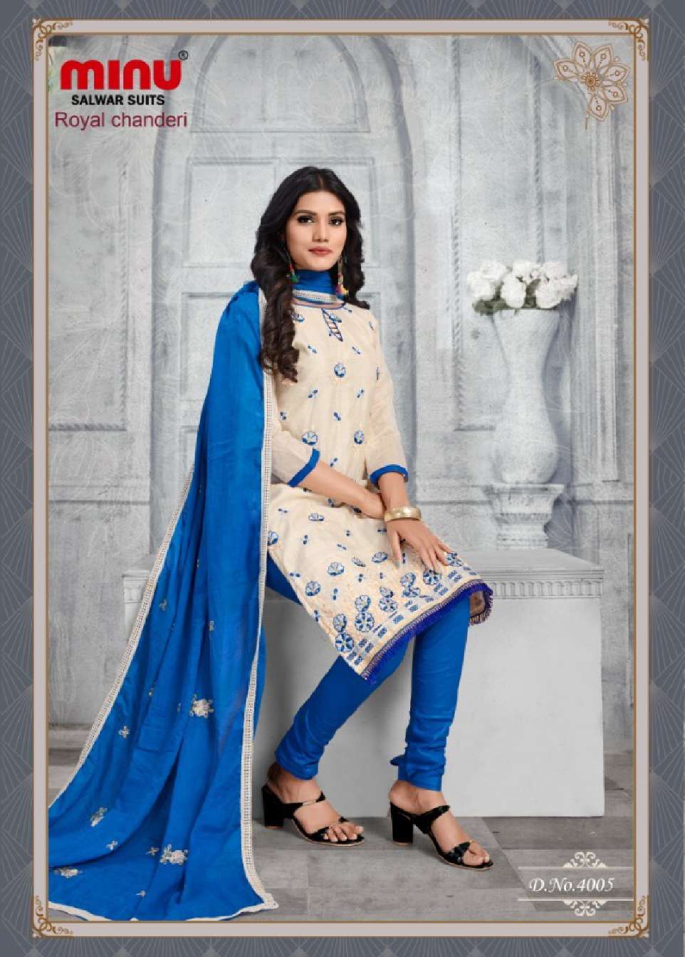 Minu ROYAL CHANDERI Cotton Embroidered Dress Material-8P Catalog