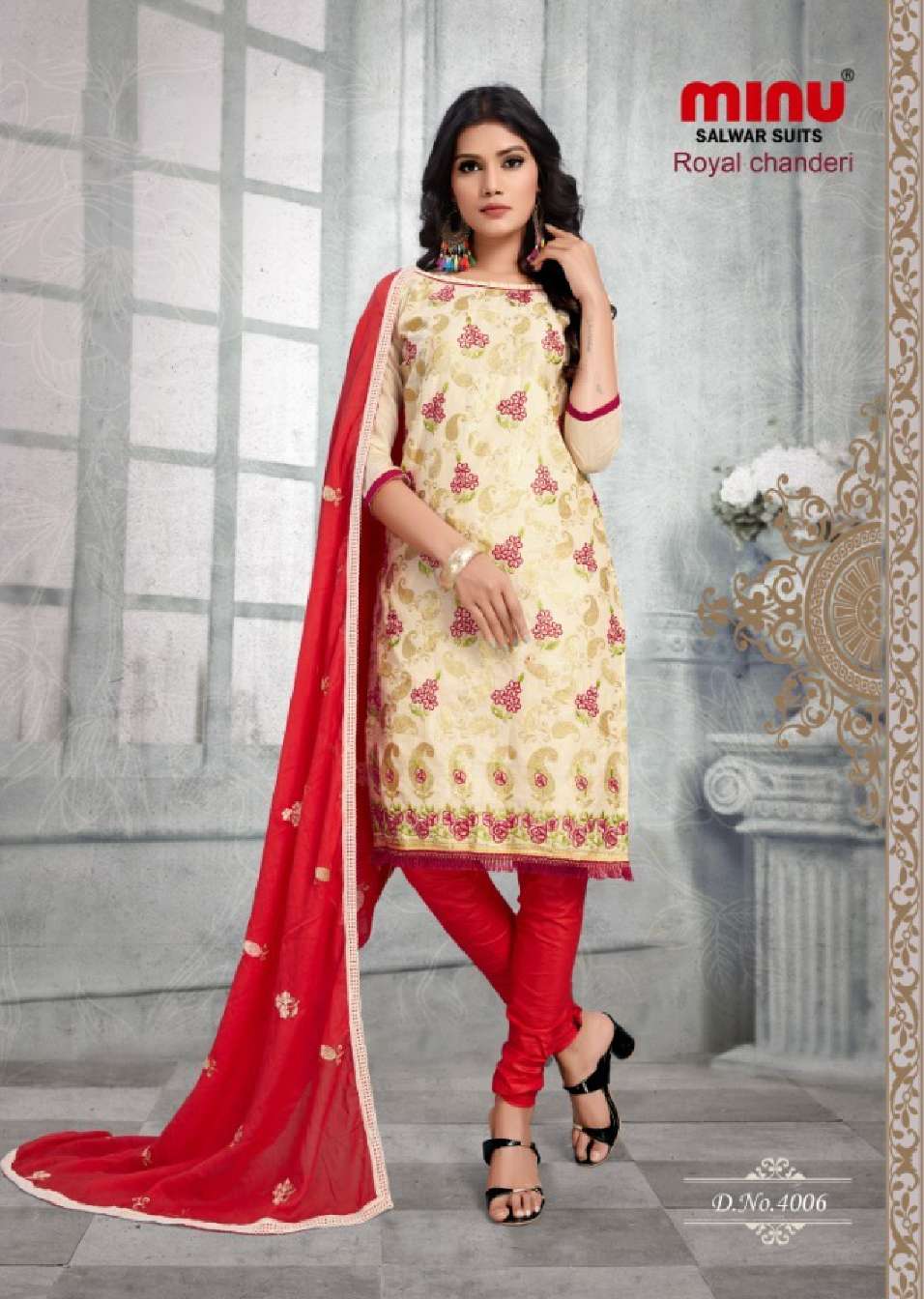 Minu ROYAL CHANDERI Cotton Embroidered Dress Material-8P Catalog