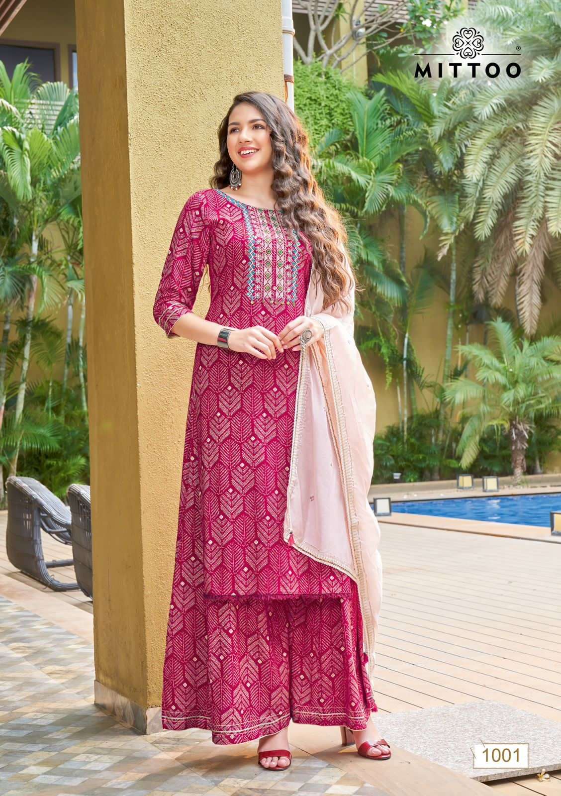 Mittoo Naira Catalog Rayon Party Wear Ready Made Top Bottom Dupatta Wholesale