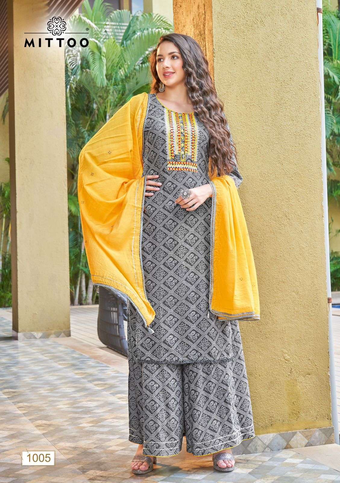 Mittoo Naira Catalog Rayon Party Wear Ready Made Top Bottom Dupatta Wholesale
