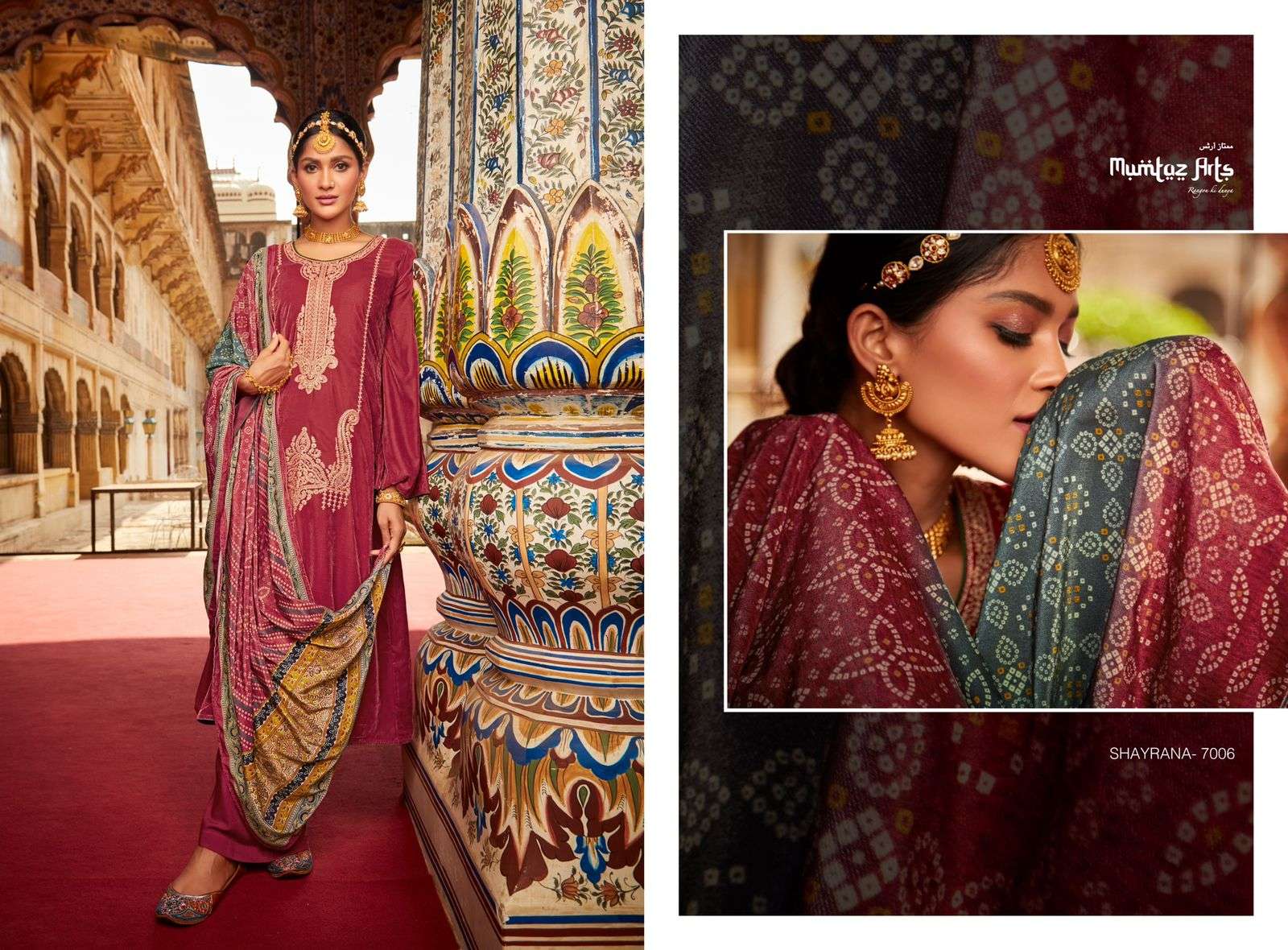 Mumtaz Arts Shayrana Catalog Embroidery Wear Velvet Dress Materials Wholesale